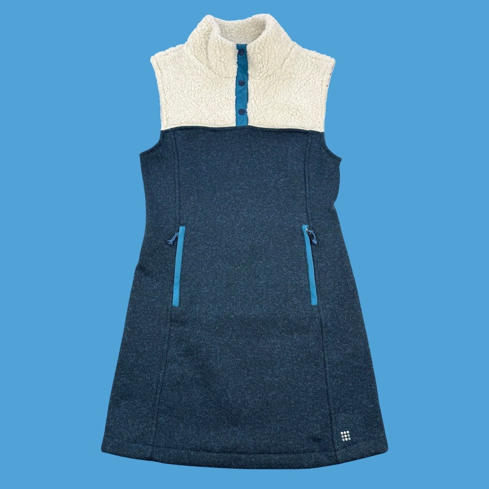 Title Nine Womens XS Blue Heather Sherpa Fleece Mock Neck Sweater Dress 100934